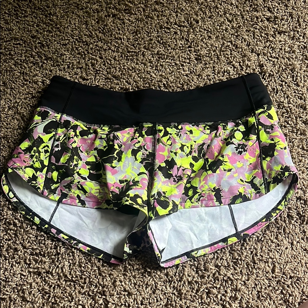 Lululemon Black, yellow and pink Floral Athletic Shorts